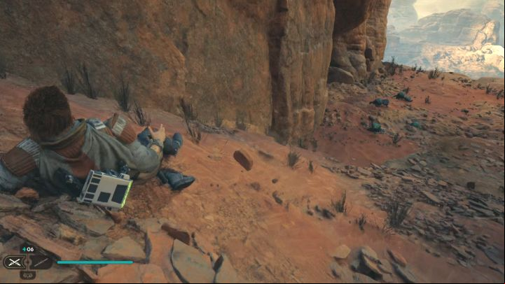 At the very end of the wall run, you have to make a jump - don't worry about Cal not jumping to the next vertical wall - Jedi Survivor: Ruins Landing Site on Jedha puzzle - Puzzles - Star Wars Jedi Survivor guide