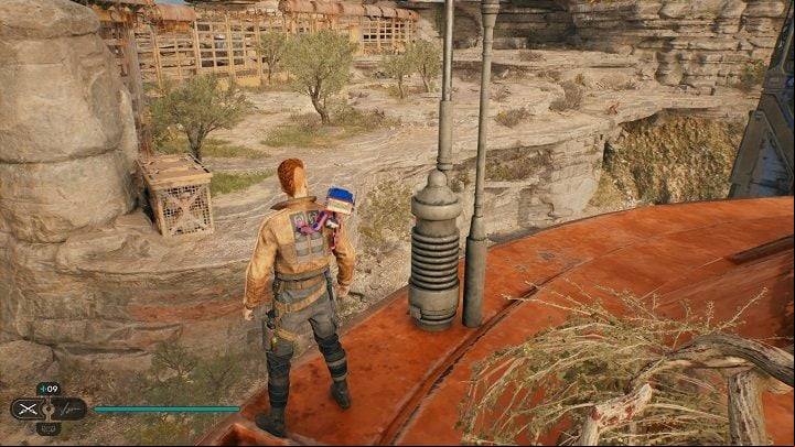 From the rooftop where the Force Tear was, jump to the hill visible a bit further away - Jedi Survivor: Ramblers Reach Outpost - list of secrets (part 1) - Koboh - Star Wars Jedi Survivor guide