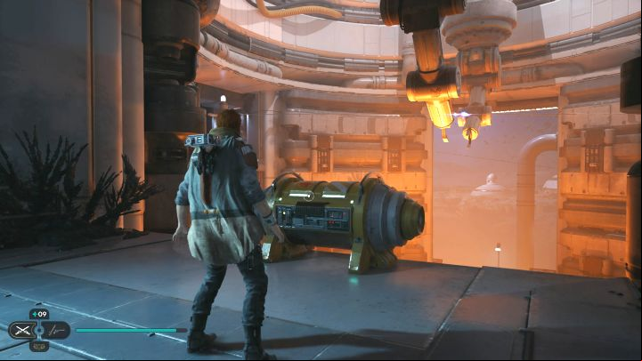 In a large furnace-like location, reach another zipline and avoid electric discharges when using it (picture 1) - Jedi Survivor: Assembly Staging on Shattered Moon - list of secrets - Shattered Moon - Star Wars Jedi Survivor guide