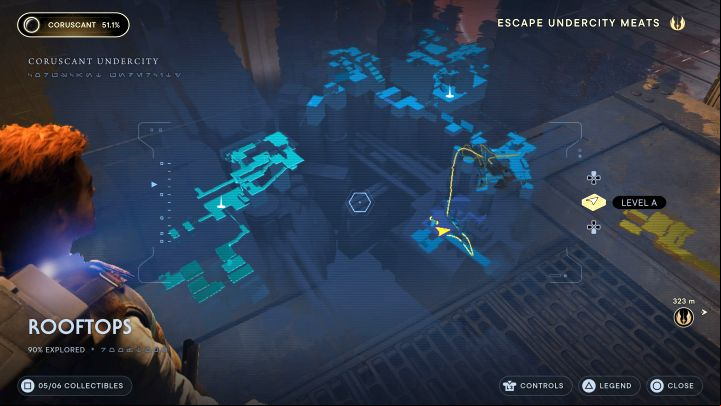 The 3D map of the area familiar from Jedi Fallen Order, which is an interacting hologram, has returned in Jedi Survivor Unfortunately, it is not very clear and readable - Star Wars Jedi Survivor: Is there a two-dimensional (2D) map? - Explore - Star Wars Jedi Survivor guide